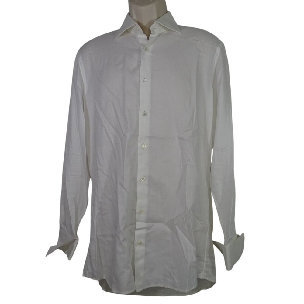 Barneys New York Trim Fit White Dress Shirt Men Size 16 R Cotton French Cuff